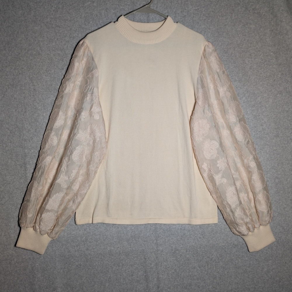Flying Tomato Sweatshirt Women 3X Cream Puff Sheer Floral Sleeve Romantic